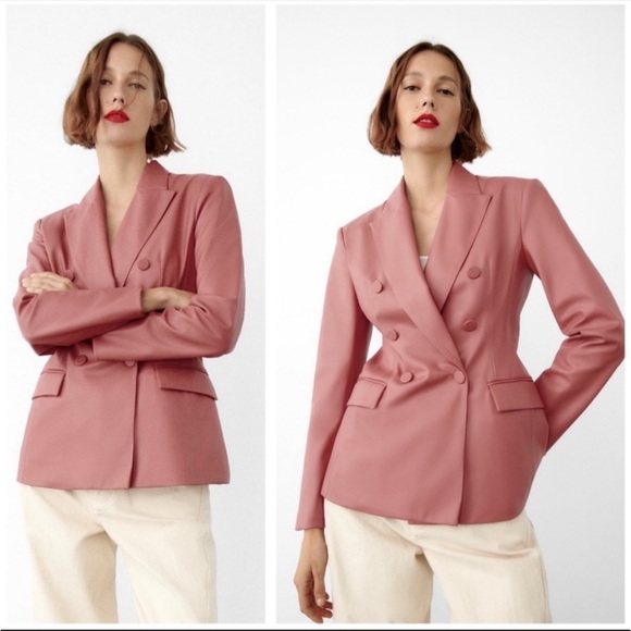 Zara Jackets & Blazers - NWT ZARA pink faux leather blazer